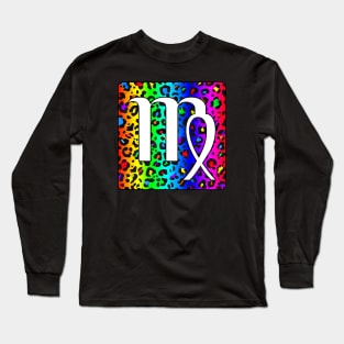 Virgo Zodiac Horoscope Rainbow Leopard Print Square Monogram Long Sleeve T-Shirt